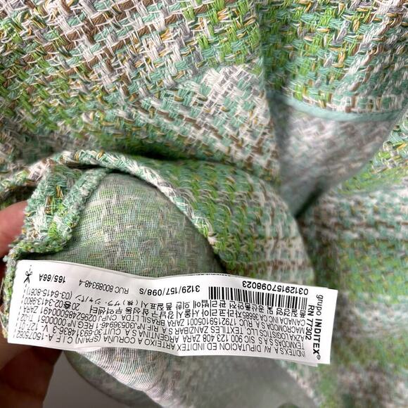 Zara Plaid Pinafore Tweed Dress Pastel Green White Overall Mini size Small - Picture 12 of 15